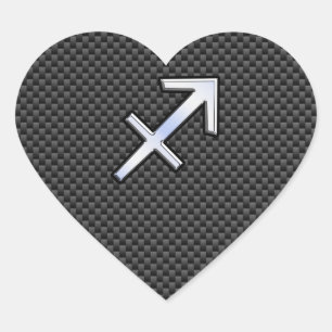 Sagittarius Zodiac Sign Black Carbon Fibre Style Heart Sticker
