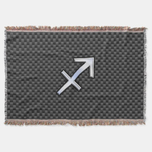 Sagittarius Zodiac Sign Black Carbon Fibre Style Throw Blanket