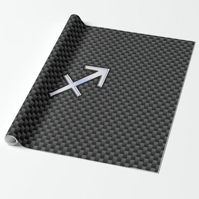 Sagittarius Zodiac Sign Black Carbon Fibre Style Wrapping Paper (Unrolled)