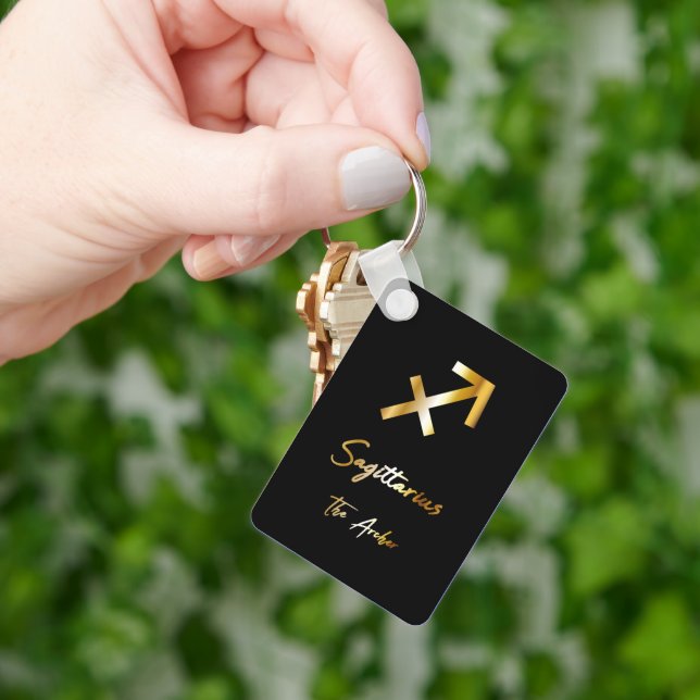 Sagittarius Zodiac Sign, Black & Gold Keychain (Hand)