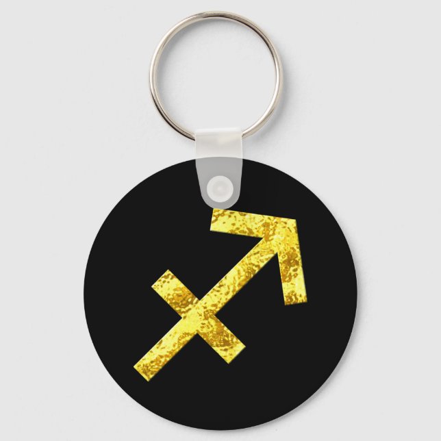 Sagittarius Zodiac Sign Black Gold Symbol Key Ring (Front)