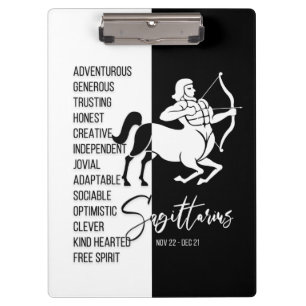 Sagittarius Zodiac Sign Black & White Clipboard