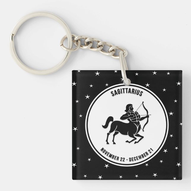 Sagittarius Zodiac Sign, Black & White Keychain (Front)