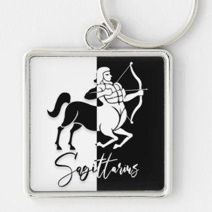 Sagittarius Zodiac Sign, Black & White Keychain