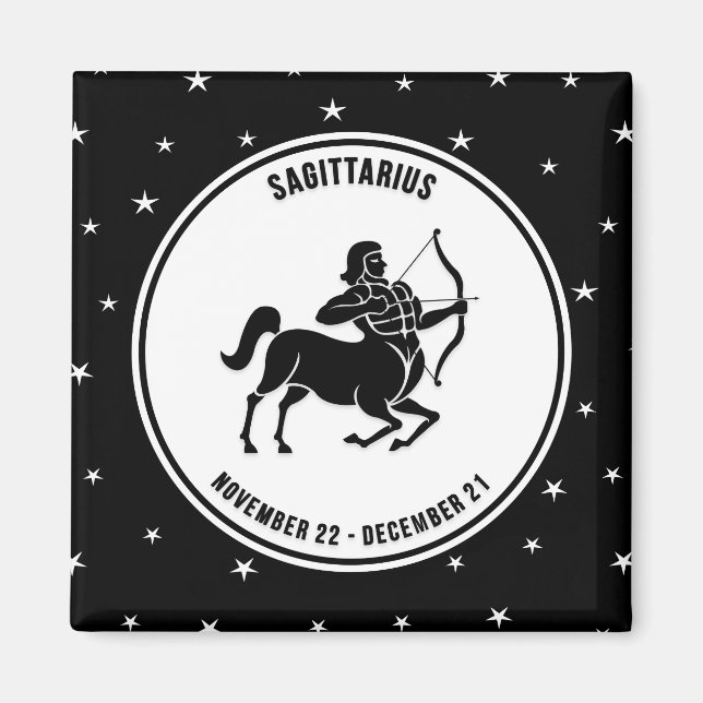 Sagittarius Zodiac Sign, Black & White Magnet (Front)