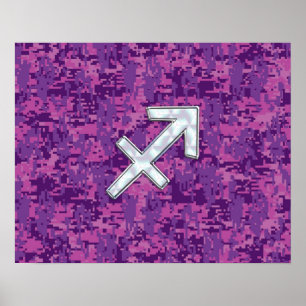 Sagittarius Zodiac Sign Fuchsia Digital Camouflage