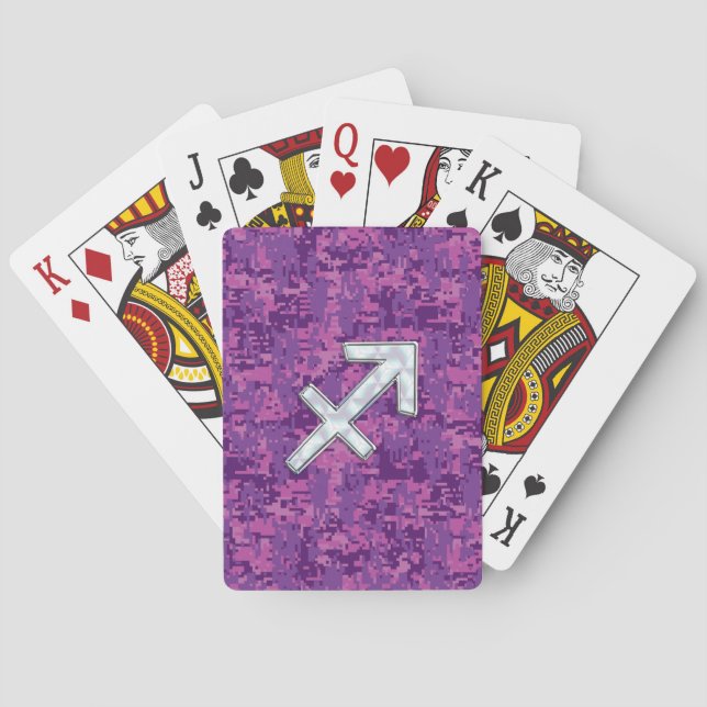 Sagittarius Zodiac Sign Fuchsia Digital Camouflage Playing Cards (Back)
