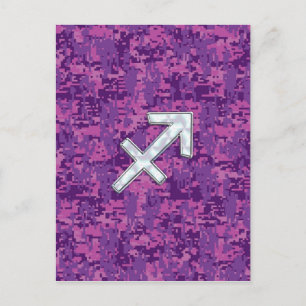 Sagittarius Zodiac Sign Fuchsia Digital Camouflage Postcard