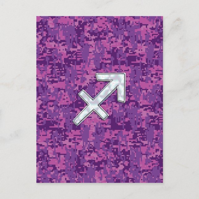 Sagittarius Zodiac Sign Fuchsia Digital Camouflage Postcard (Front)