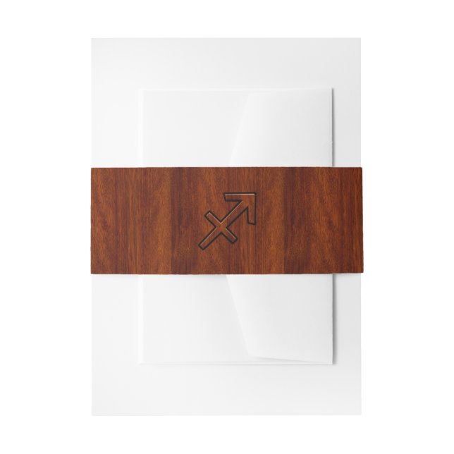 Sagittarius Zodiac Sign in Mahogany Wood Style Invitation Belly Band (Front Example)