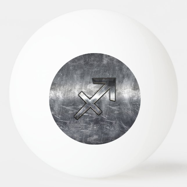 Sagittarius Zodiac Sign in Silver Steel look Ping Pong Ball (Front)