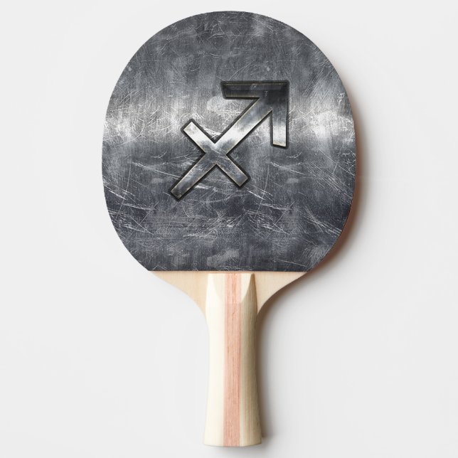 Sagittarius Zodiac Sign in Silver Steel look Ping Pong Paddle (Front)