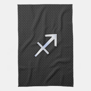 Sagittarius Zodiac Sign on Black Snake Skin Decor Tea Towel