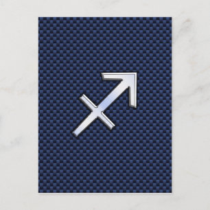 Sagittarius Zodiac Sign on Blue Carbon Fibre Decor Postcard