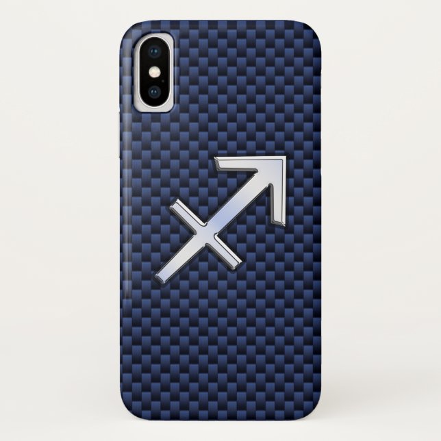 Sagittarius Zodiac Sign on Blue Carbon Fibre Print Case-Mate iPhone Case (Back)
