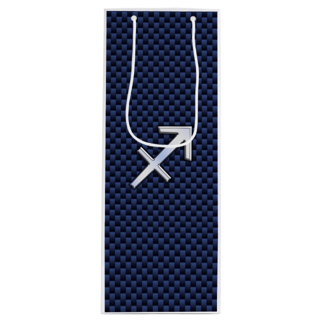 Sagittarius Zodiac Sign on Blue Carbon Fibre Print Wine Gift Bag (Front)