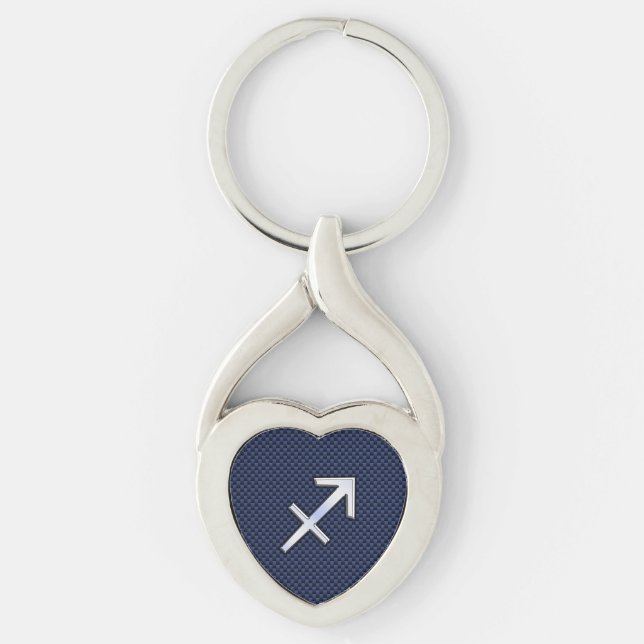 Sagittarius Zodiac Sign on Blue Carbon Fibre Style Key Ring (Front)