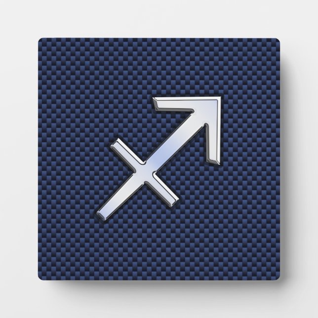 Sagittarius Zodiac Sign on Blue Carbon Fibre Style Plaque (Front)