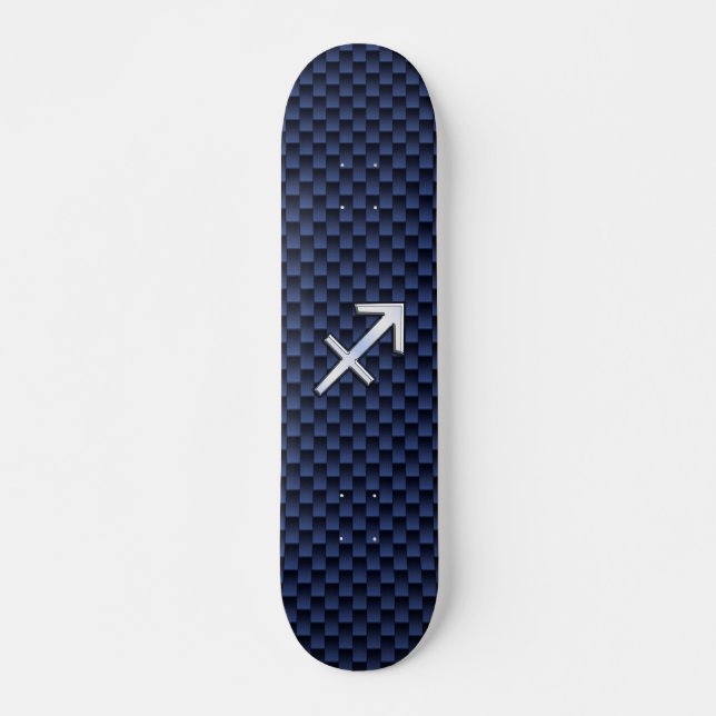 Sagittarius Zodiac Sign on Blue Carbon Fibre Style Skateboard (Front)