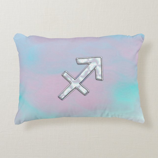 Sagittarius Zodiac Sign on Mother of Pearl Style Decorative Cushion (Front)