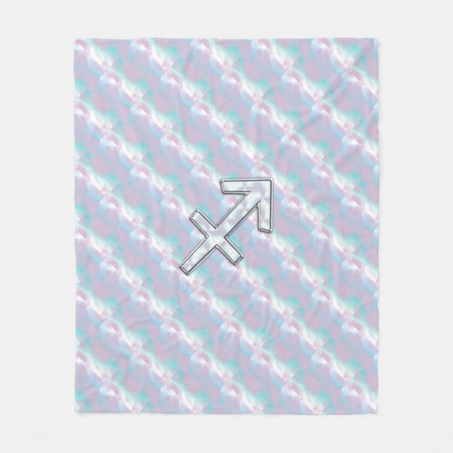 Sagittarius Zodiac Sign on Mother of Pearl Style Fleece Blanket (Front)
