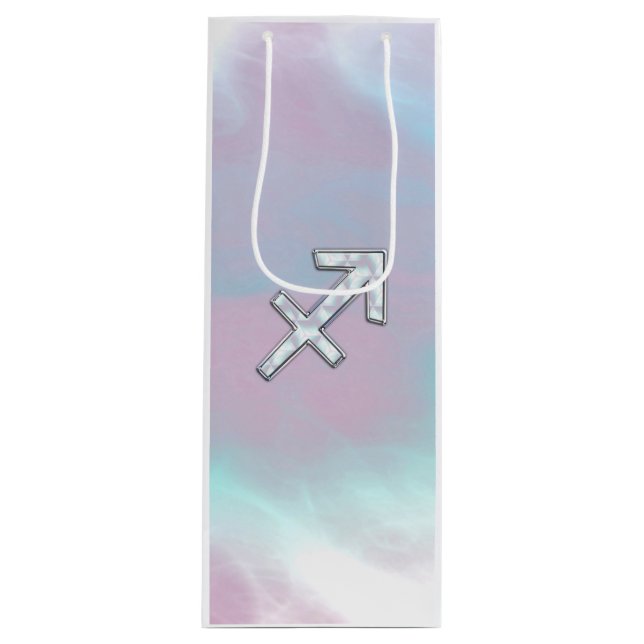 Sagittarius Zodiac Sign on Mother of Pearl Style Wine Gift Bag (Front)