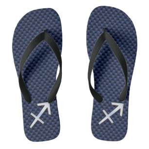 Sagittarius Zodiac Sign on Navy Carbon Fibre Print Thongs