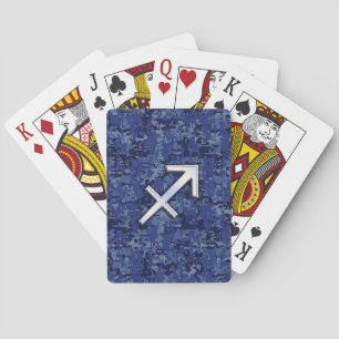 Sagittarius Zodiac Sign on Navy Digital Camo Playing Cards