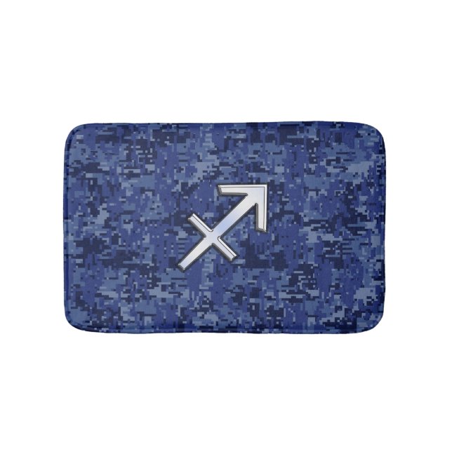 Sagittarius Zodiac Sign on Navy Digital Camouflage Bath Mat (Front)