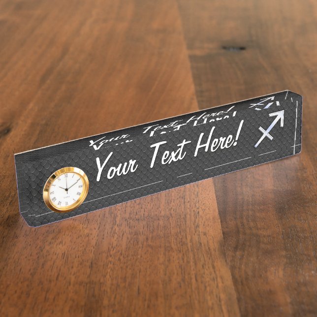 Sagittarius Zodiac Sign on Snake Skin Style Nameplate (Side)