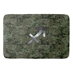 Sagittarius Zodiac Sign on Woodland Camouflage Bath Mat