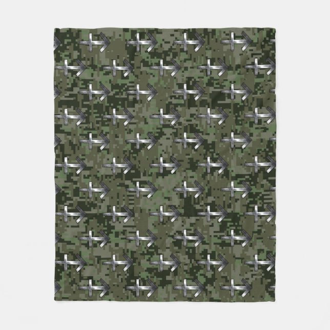 Sagittarius Zodiac Sign on Woodland Camouflage Fleece Blanket (Front)
