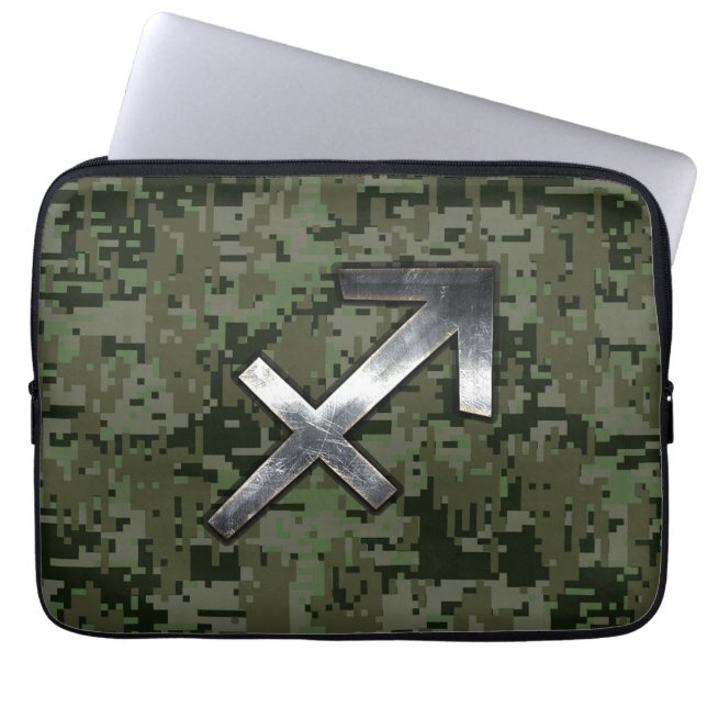 Sagittarius Zodiac Sign on Woodland Camouflage Laptop Sleeve (Front)