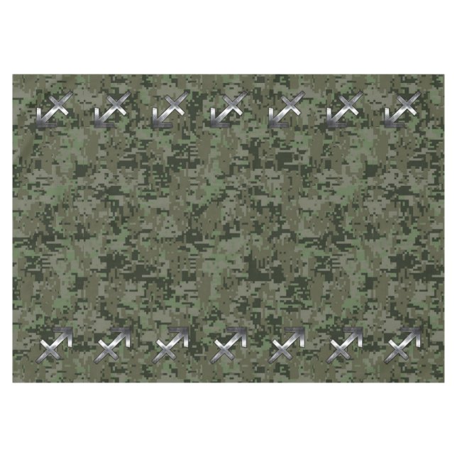 Sagittarius Zodiac Sign on Woodland Camouflage Tablecloth (Front (Horizontal))