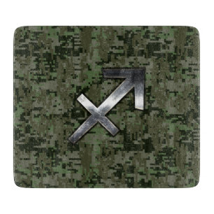 Sagittarius Zodiac Sign on Woodland Digital Camo Cutting Board