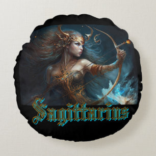 Sagittarius Zodiac Sign Round Cushion