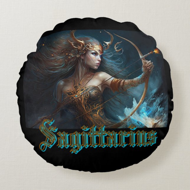 Sagittarius Zodiac Sign Round Cushion (Front)