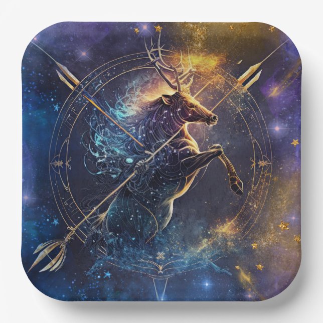 Sagittarius Zodiac Sign Watercolor Design Paper Plate (Front)