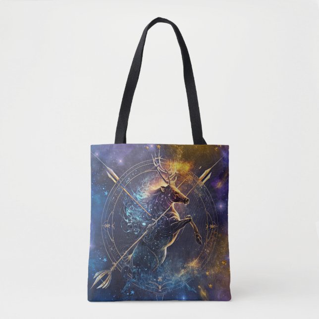 Sagittarius Zodiac Sign Watercolor Design Tote Bag (Front)