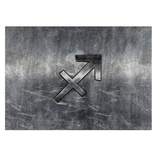 Sagittarius Zodiac Silver Distressed Steel look Cutting Board (Front)