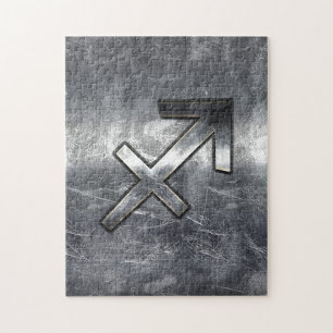 Sagittarius Zodiac Silver Distressed Steel look Jigsaw Puzzle