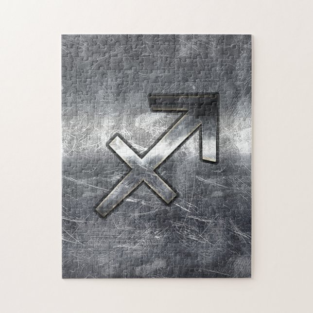 Sagittarius Zodiac Silver Distressed Steel look Jigsaw Puzzle (Vertical)