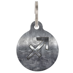 Sagittarius Zodiac Silver Distressed Steel look Pet Tag