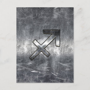 Sagittarius Zodiac Silver Distressed Steel look Postcard