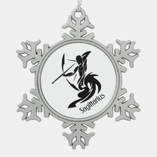 Sagittarius Zodiac Symbol and Sign Snowflake Pewter Christmas Ornament