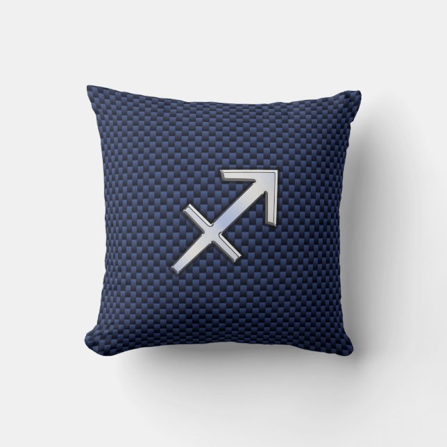 Sagittarius Zodiac Symbol Blue Carbon Fibre Print Cushion (Front)