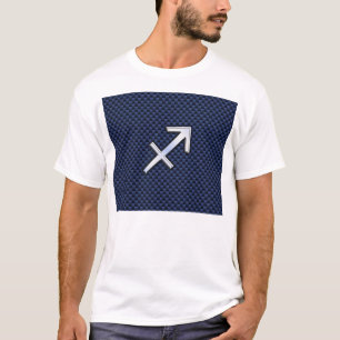 Sagittarius Zodiac Symbol Blue Carbon Fibre Print T-Shirt