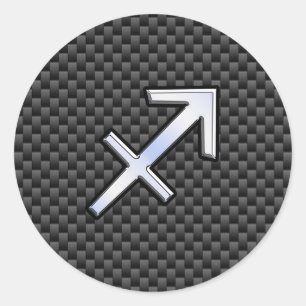 Sagittarius Zodiac Symbol Charcoal Carbon Fibre Classic Round Sticker