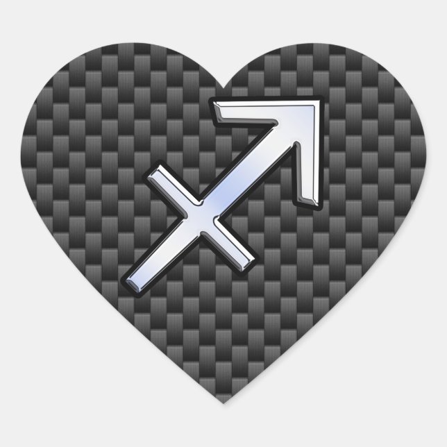 Sagittarius Zodiac Symbol Charcoal Carbon Fibre Heart Sticker (Front)