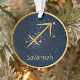 Sagittarius zodiac symbol gold stars personalised ornament